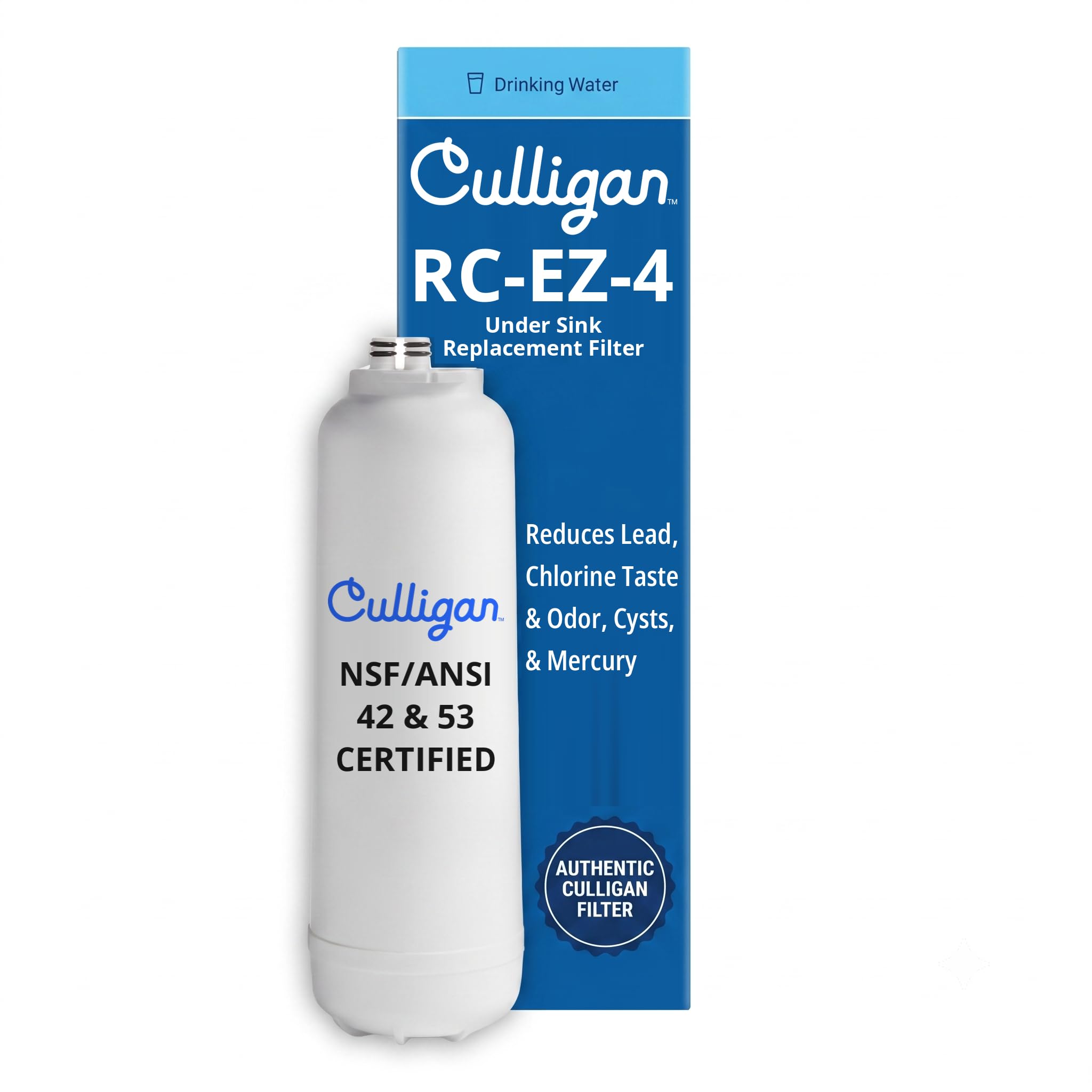 Culligan RC-EZ-4 vista frontal del cartucho con diseño compacto y fácil cambio