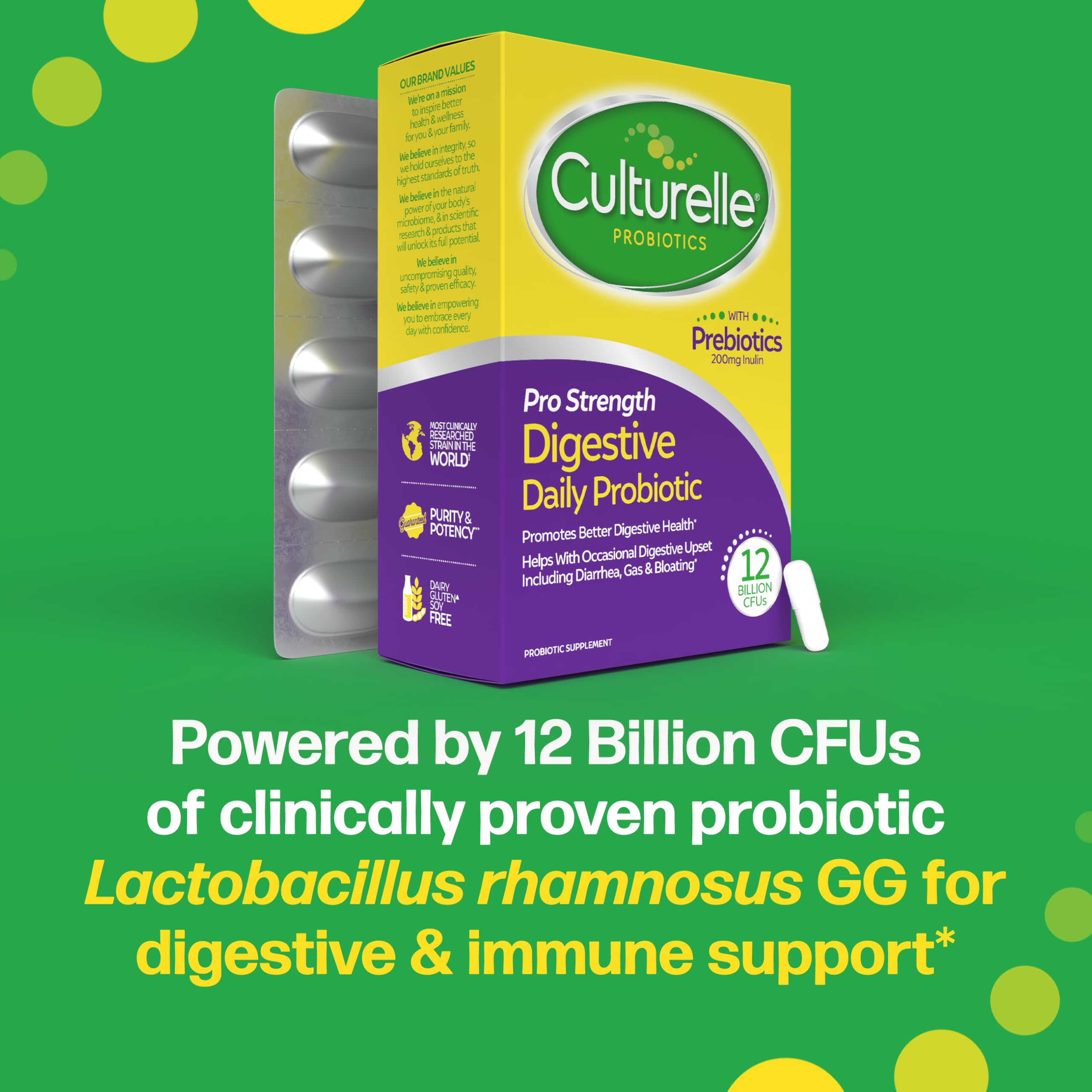 Culturelle cápsulas junto a una regla para comparar tamaño y facilidad de ingestión