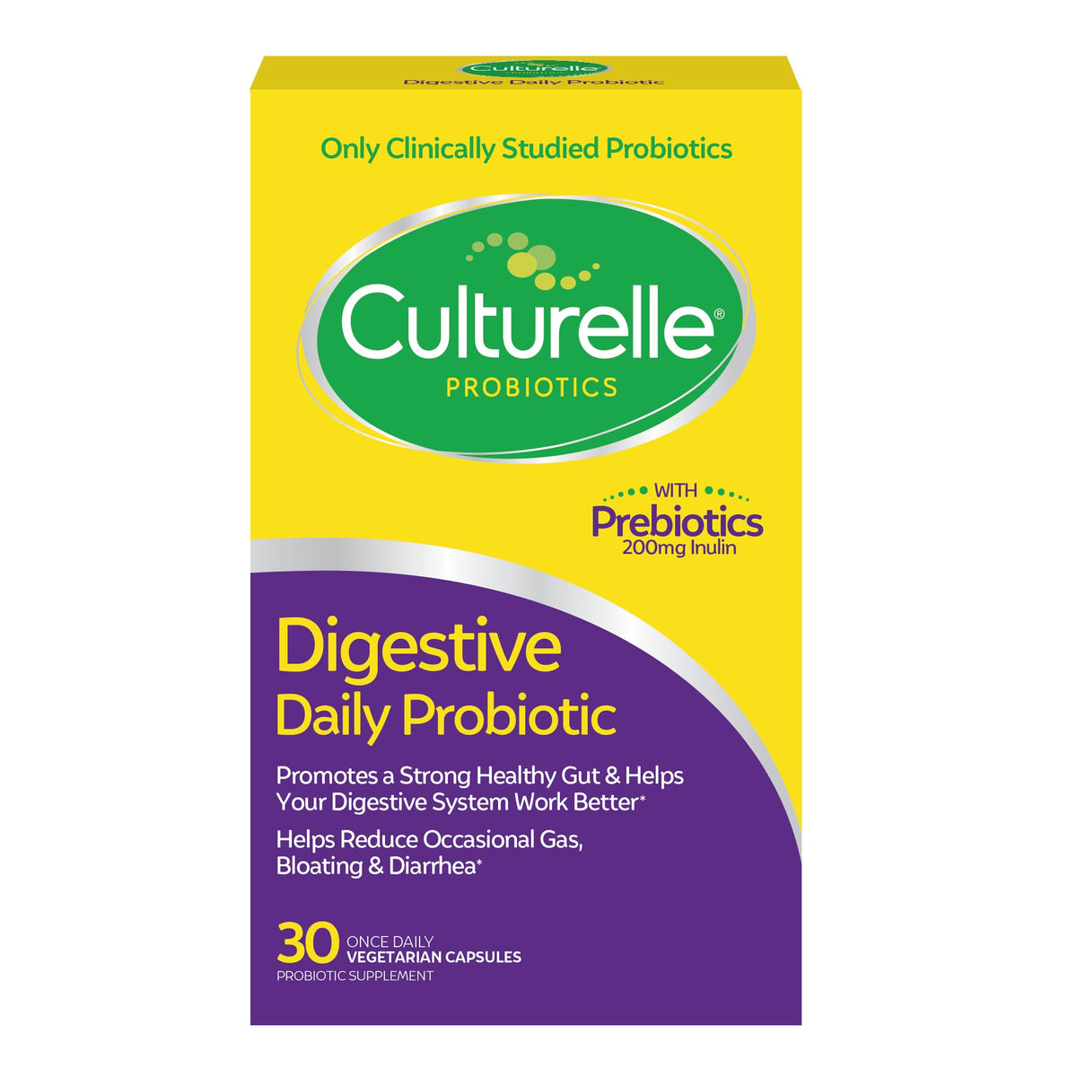 Culturelle frente del envase mostrando 30 cápsulas y beneficio digestivo