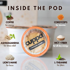 Cuppa Healthy Coffee enfoque en una cápsula KCup lista para usar y fácil preparación