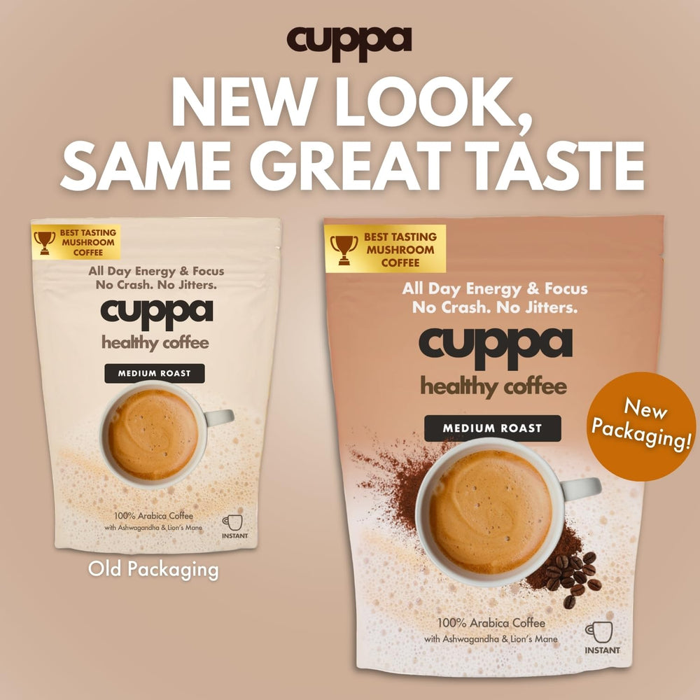 Cuppa Healthy Coffee textura del polvo instantáneo y mezcla homogénea