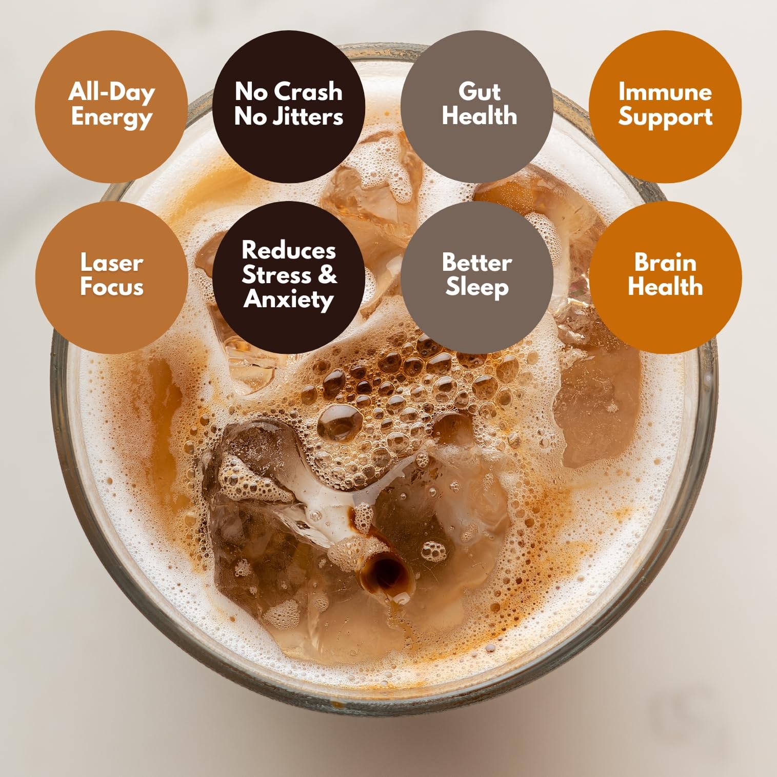 Cuppa Healthy Coffee primer plano del polvo para ver textura y mezcla cremosa