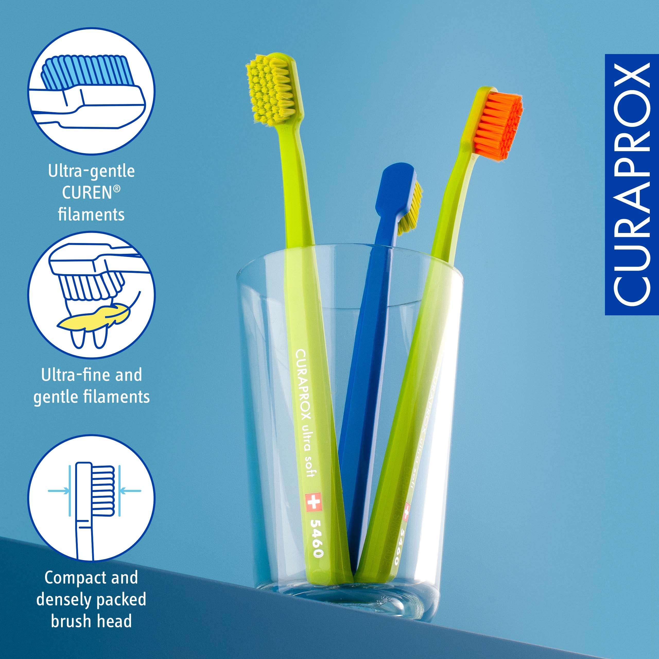Curaprox cabezal compacto alcanzando molares para mejor acceso