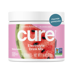 Cure Hydration envase frontal sandía mostrando diseño y beneficios
