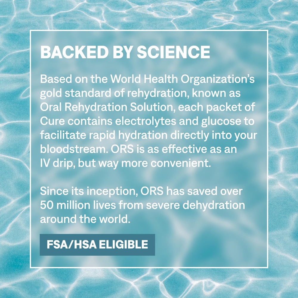 Cure Hydration etiqueta con certificaciones Non-GMO, kosher y sin gluten visibles