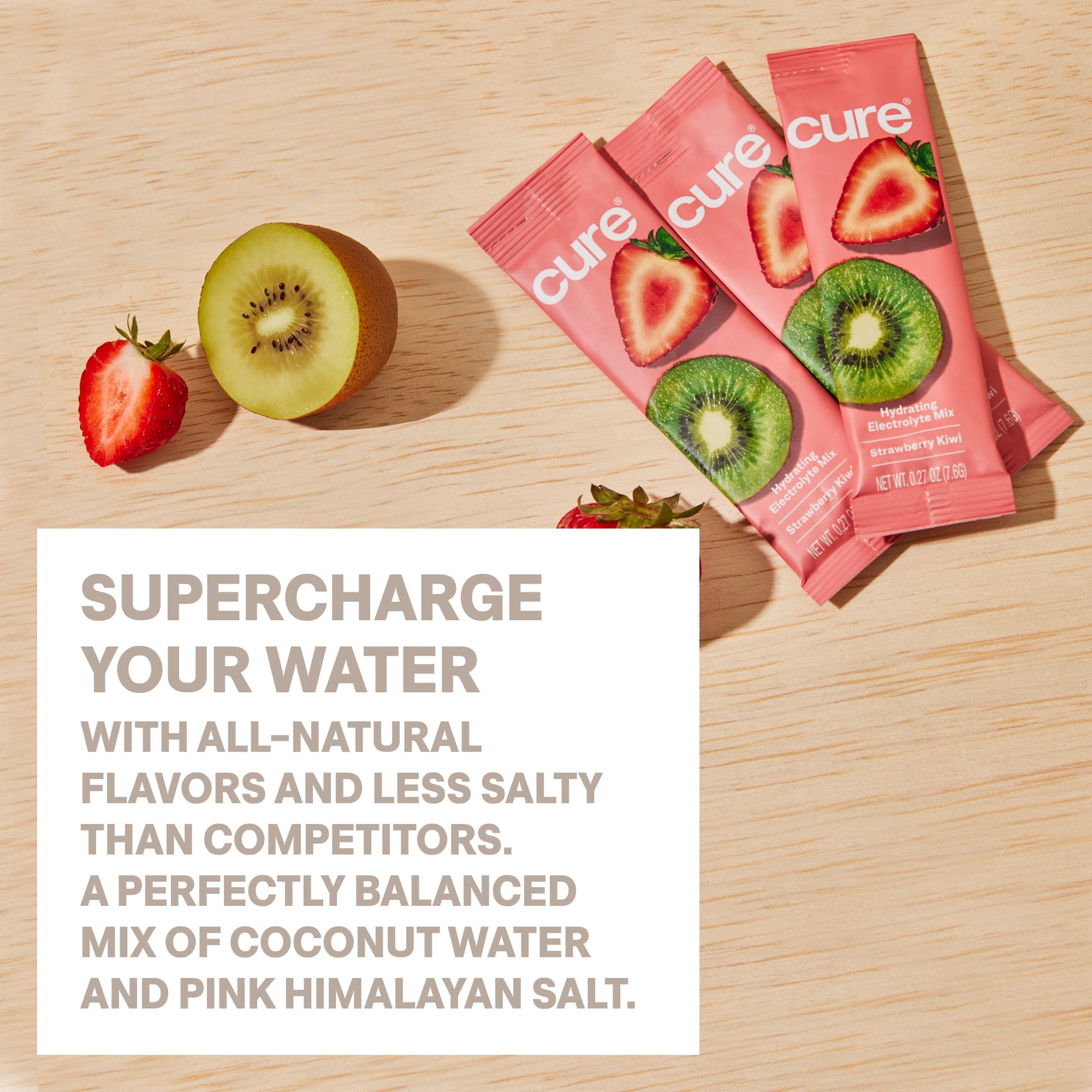 Cure Hydration etiqueta de ingredientes destacando agua de coco y electrolitos