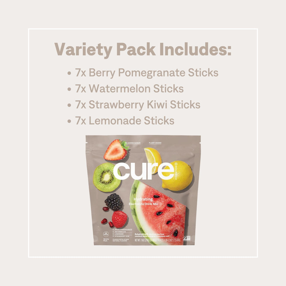Cure Hydration polvo en primer plano que destaca ingredientes naturales y textura fina