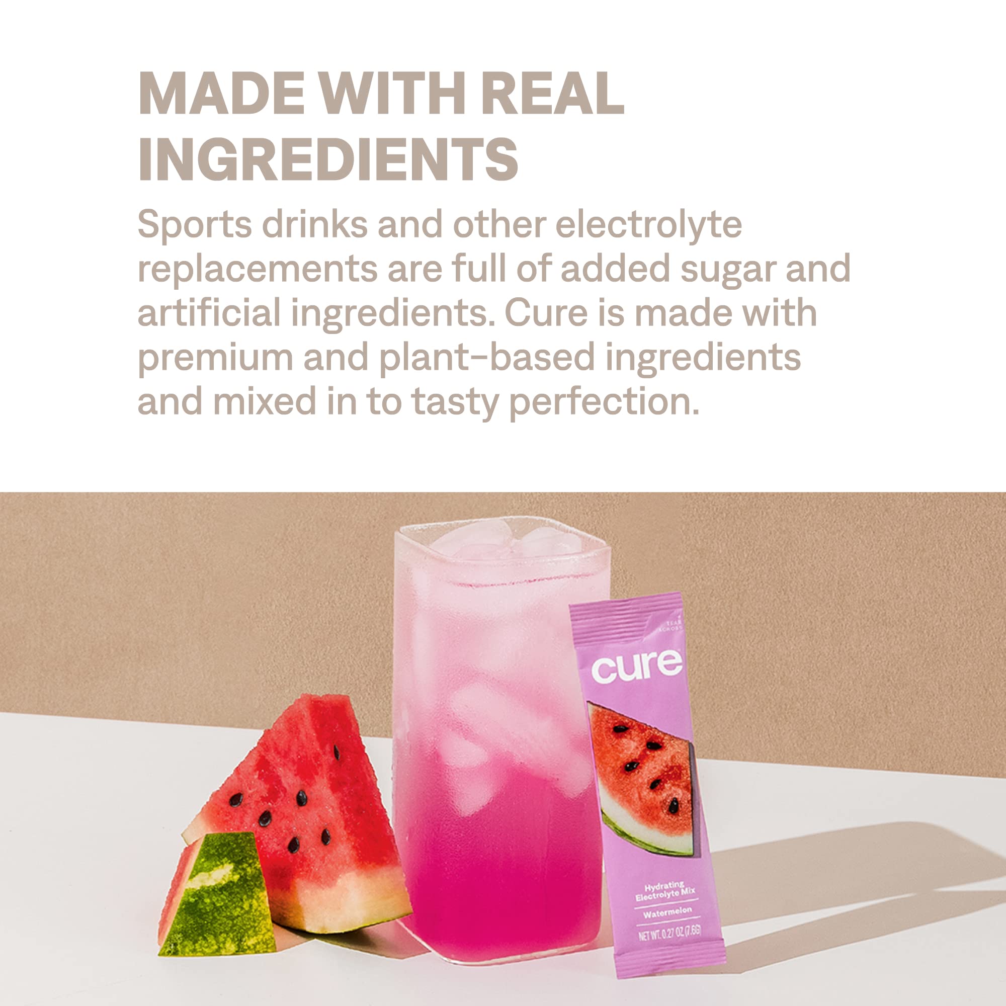 Nutrition facts and ingredient label on Cure Hydration watermelon box