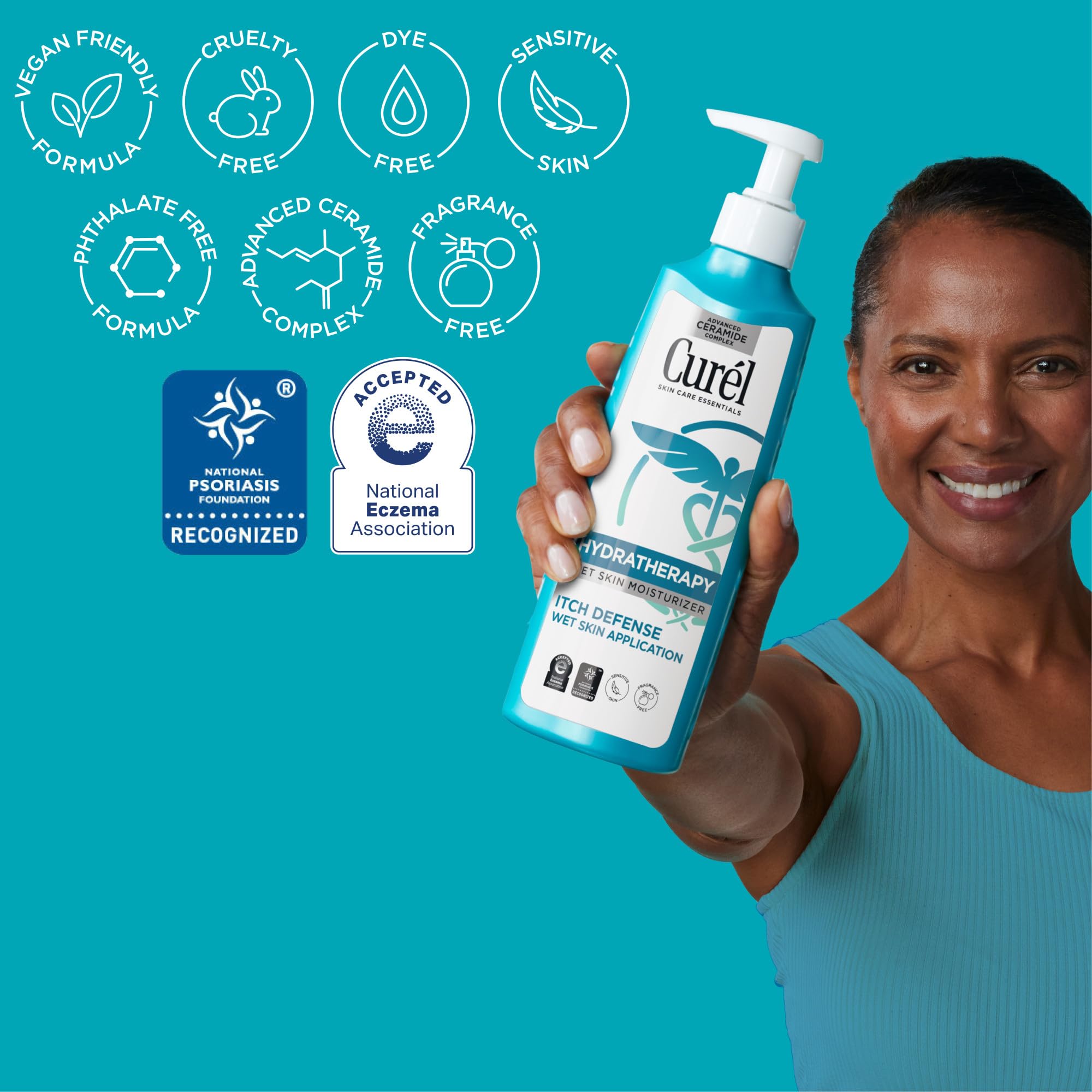 Curel aplicación en ducha sobre piel húmeda para hidratación inmediata
