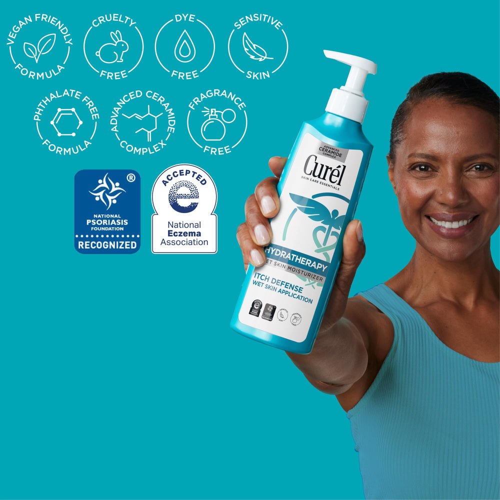 Curel aplicación en ducha sobre piel húmeda para hidratación inmediata