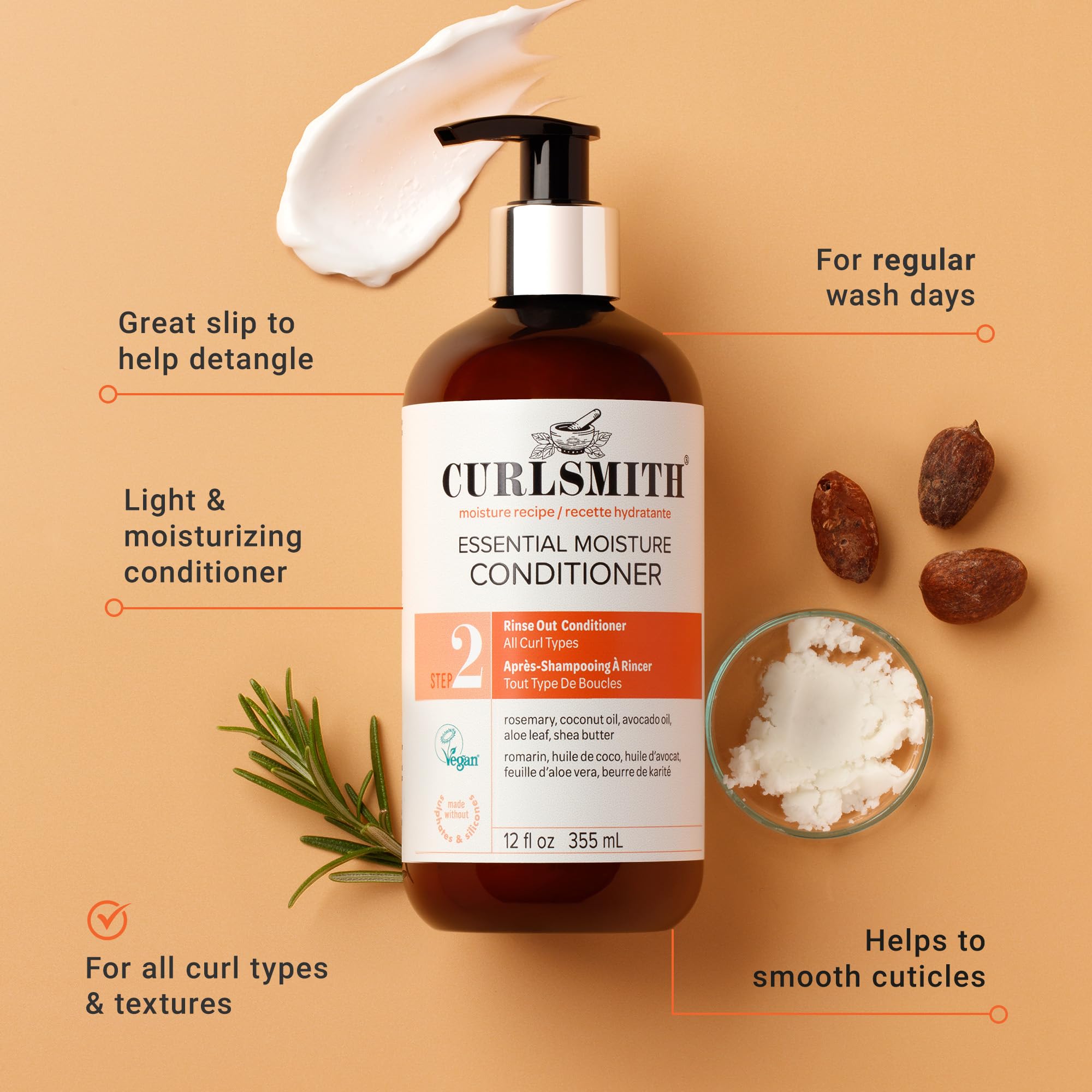 CURLSMITH textura cremosa del acondicionador, facilita desenredar y suavizar