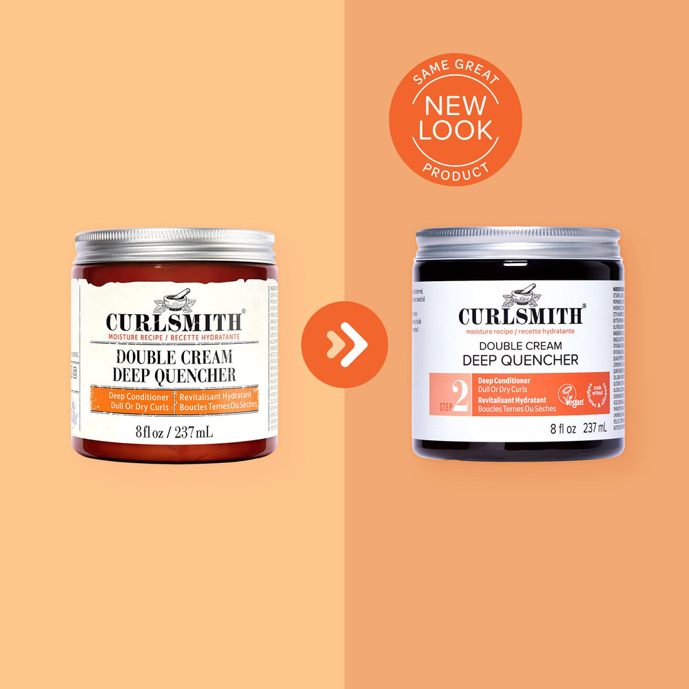 Curlsmith tarro 8 oz comparado con mano para apreciar tamaño práctico