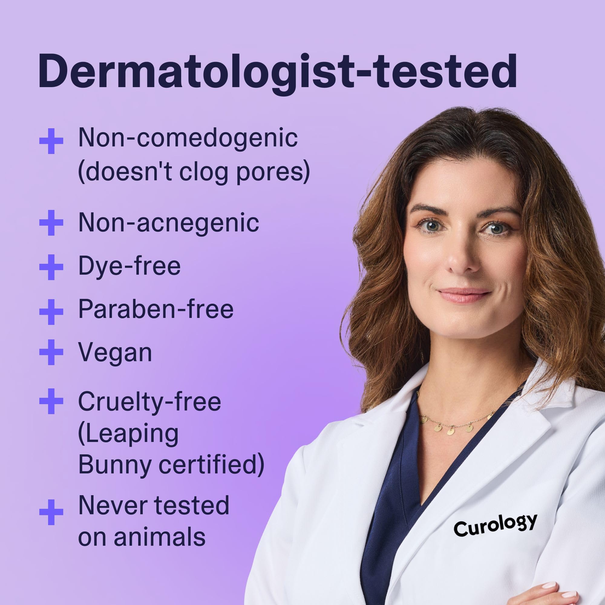 Curology tamaño comparado con una mano para referencia de cantidad