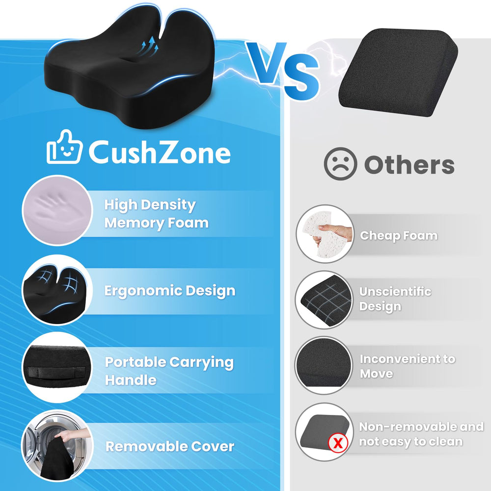 CushZone cojín colocado en el asiento de un coche para viajes más cómodos