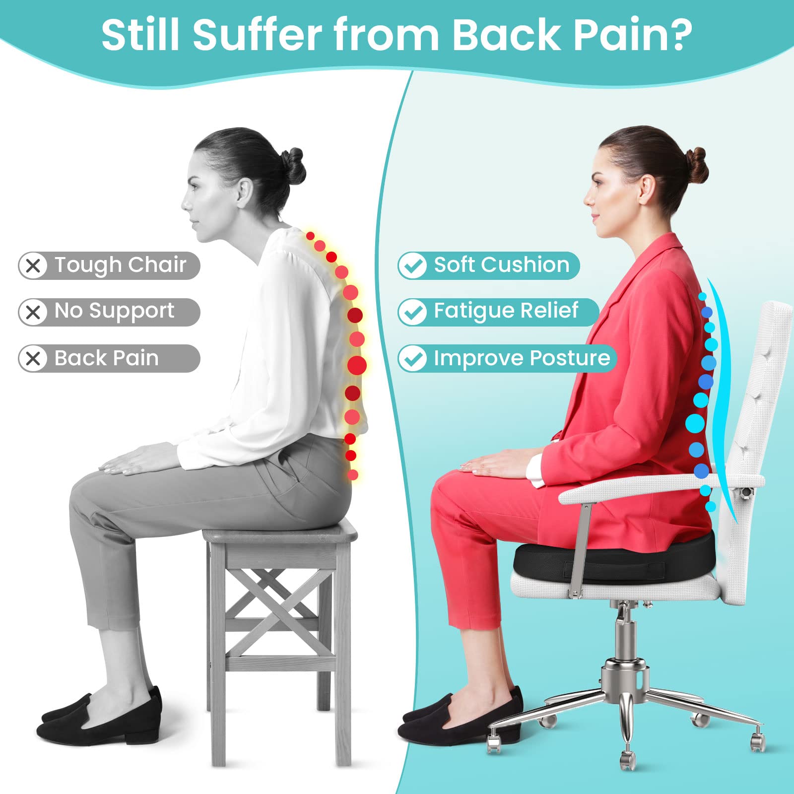 CushZone cojín en silla de oficina mejorando ergonomía