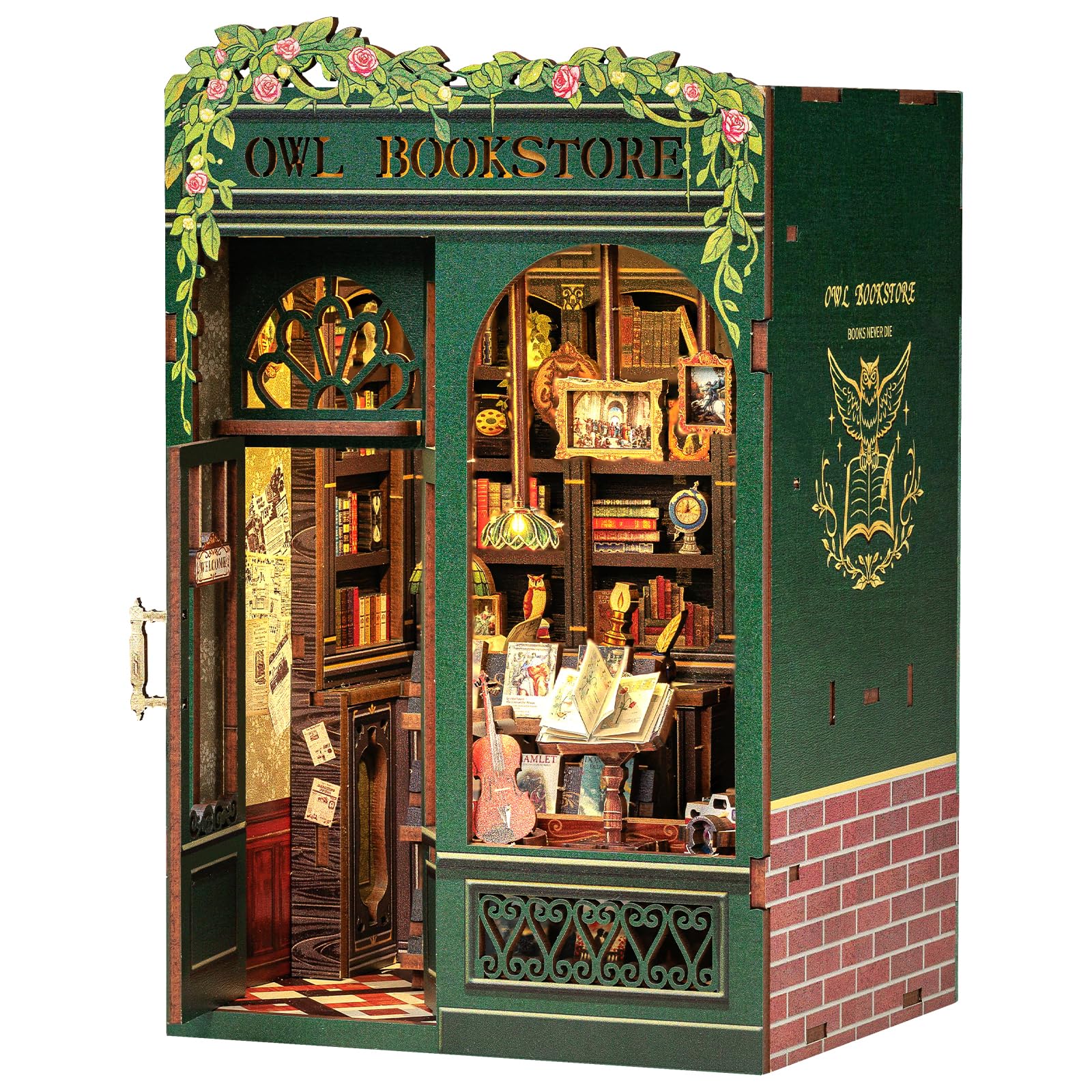 CUTEBEE vista frontal del Book Nook Búho con acabado elegante y función decorativa