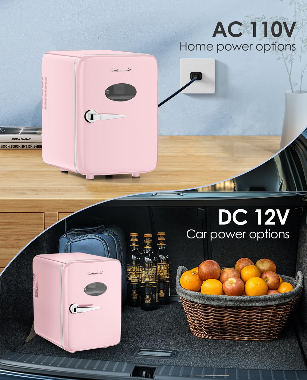 CUTIEWORLD mini nevera en escritorio de oficina, mantiene productos fríos sin ruido