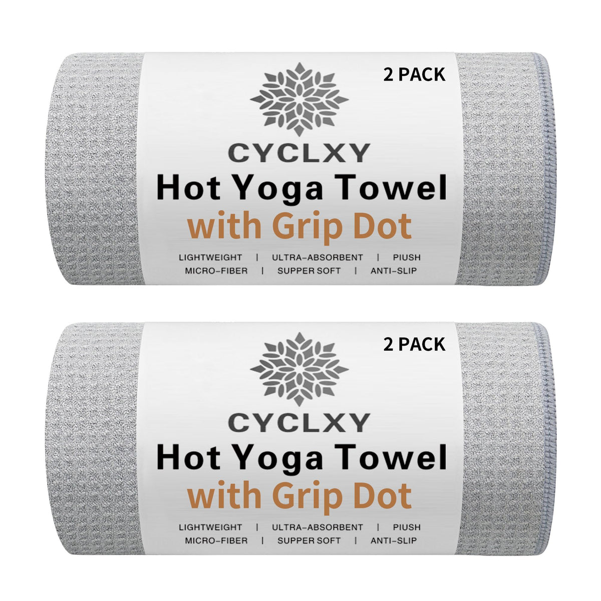 CYCLXY toalla frontal empacada mostrando diseño y colores vibrantes, transporte fácil