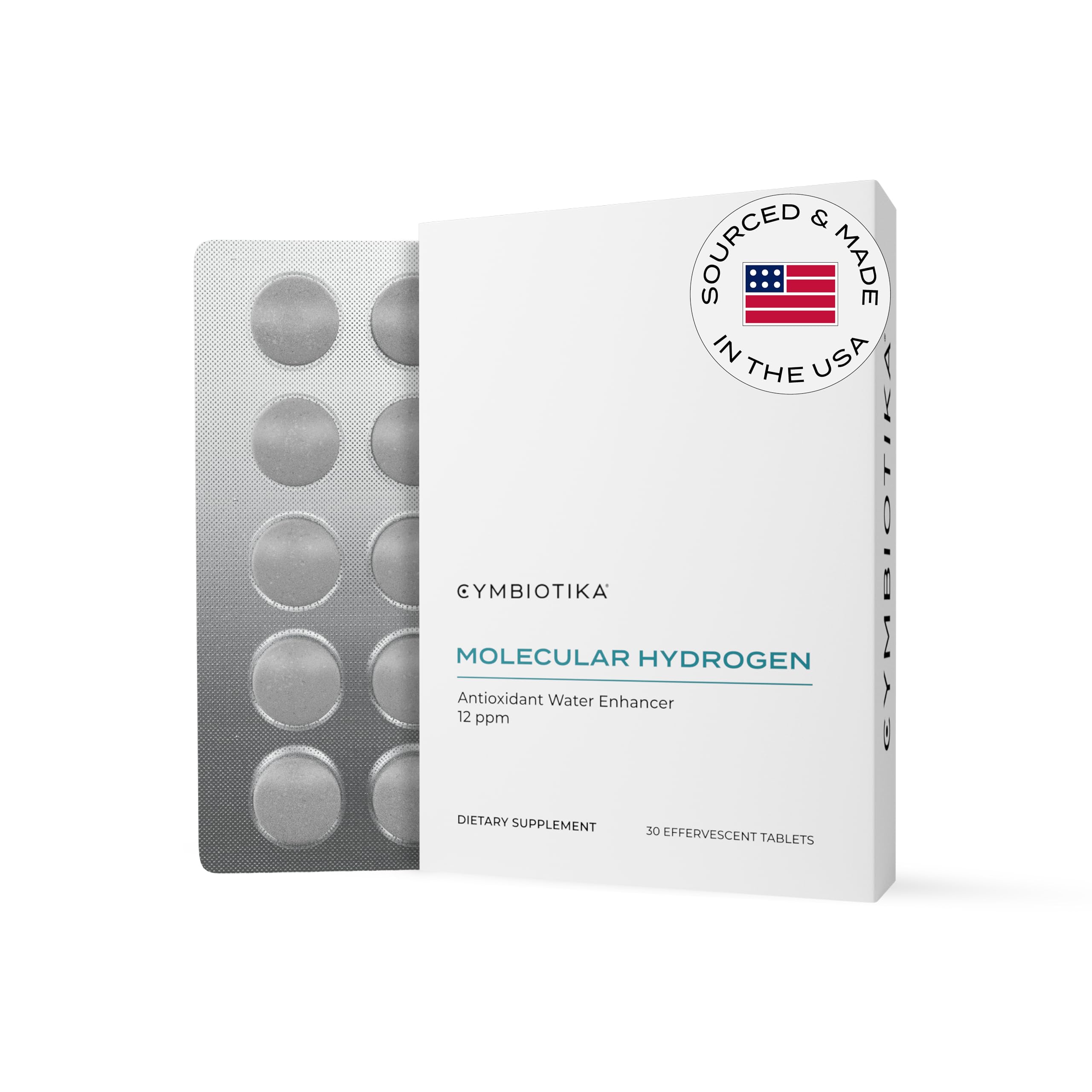CYMBIOTIKA envase frontal mostrando tabletas y marca para uso portátil