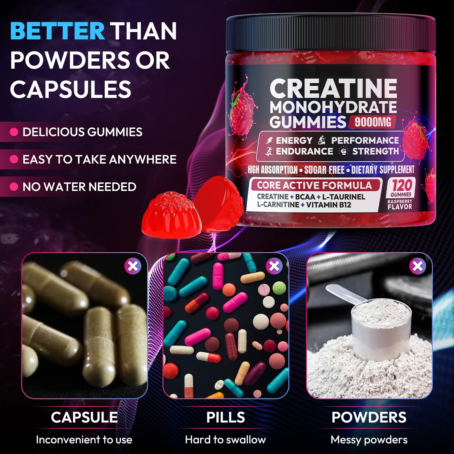 Cytona four gummies next to a ruler showing serving size and portability