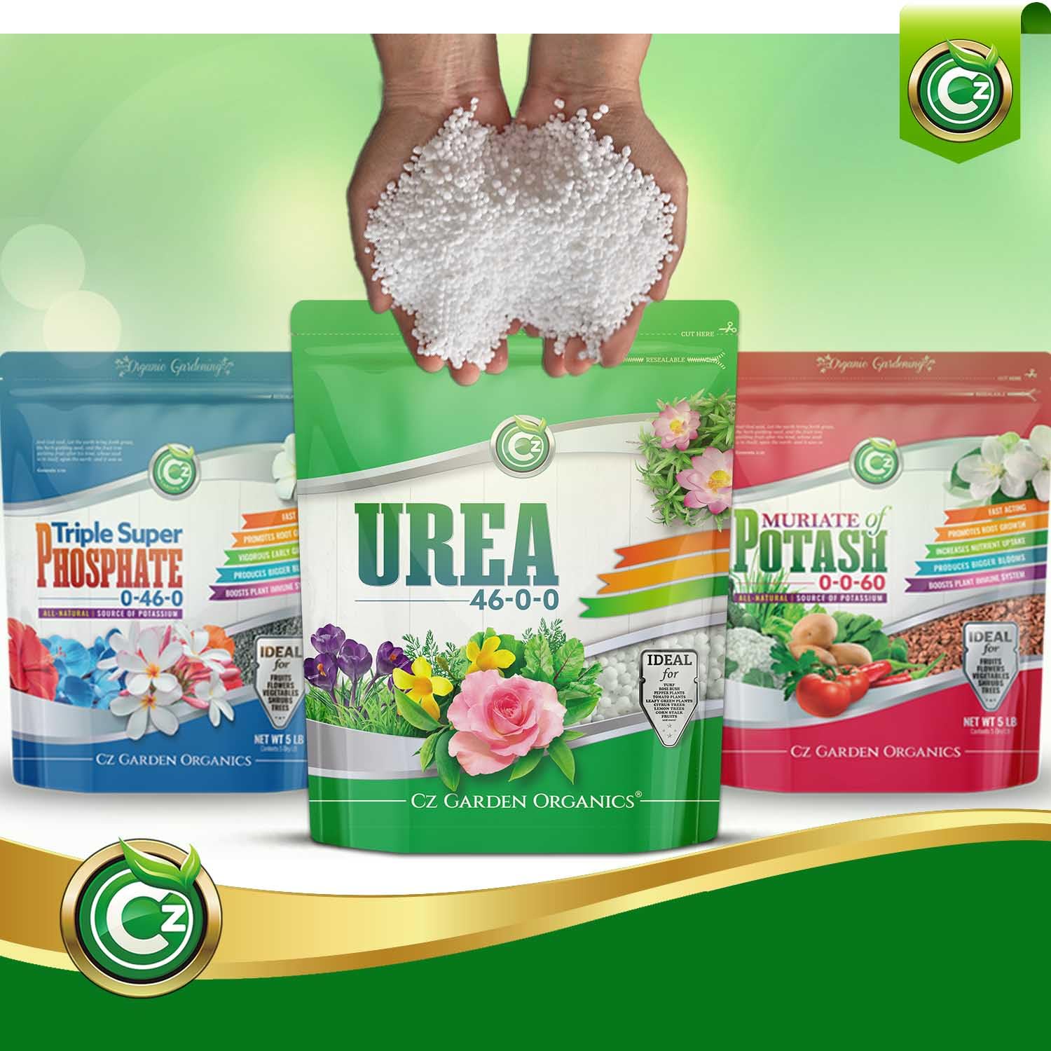 Cz Garden urea en mano para comparar tamaño y porciones prácticas
