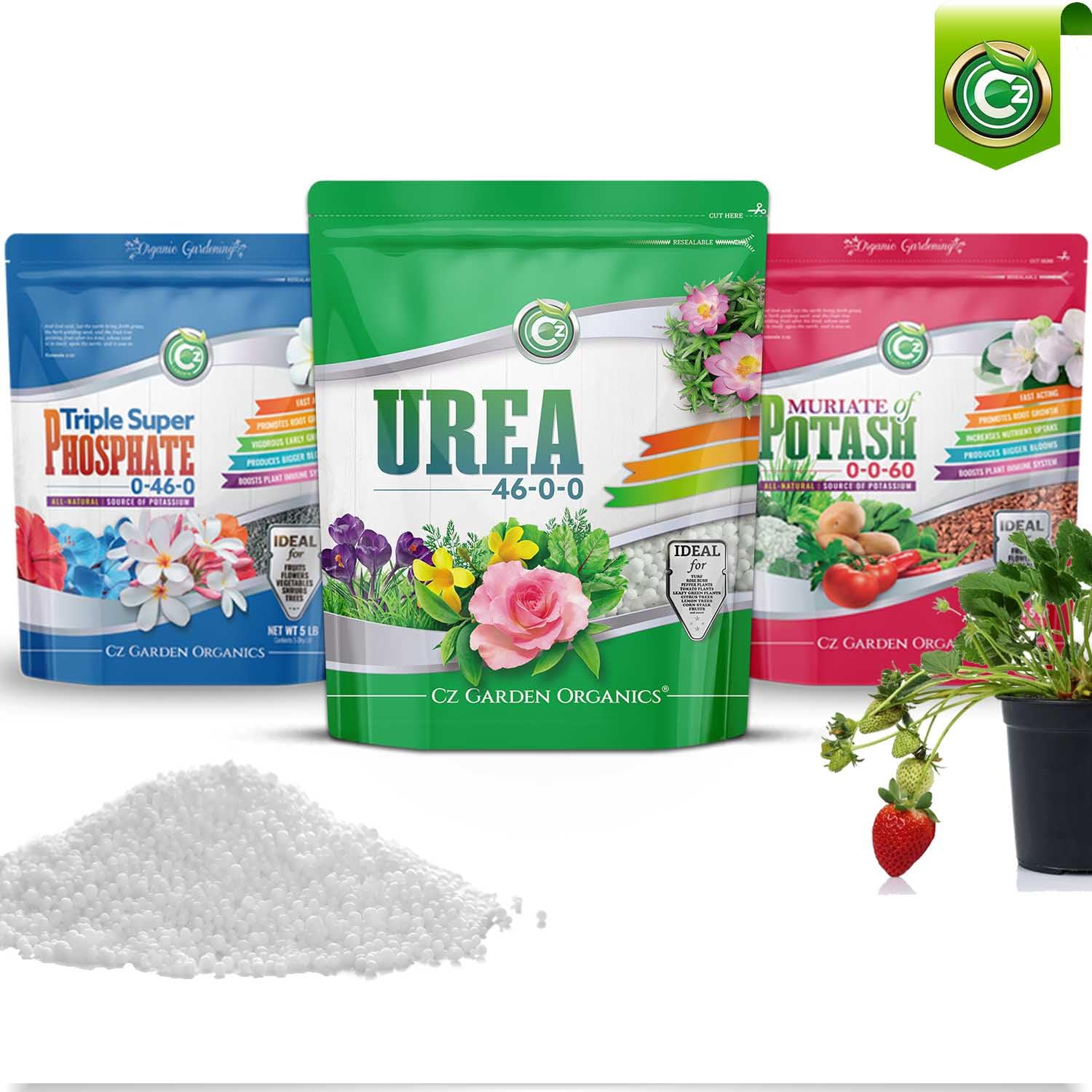 Cz Garden prills de urea en primer plano, textura uniforme para disolución rápida