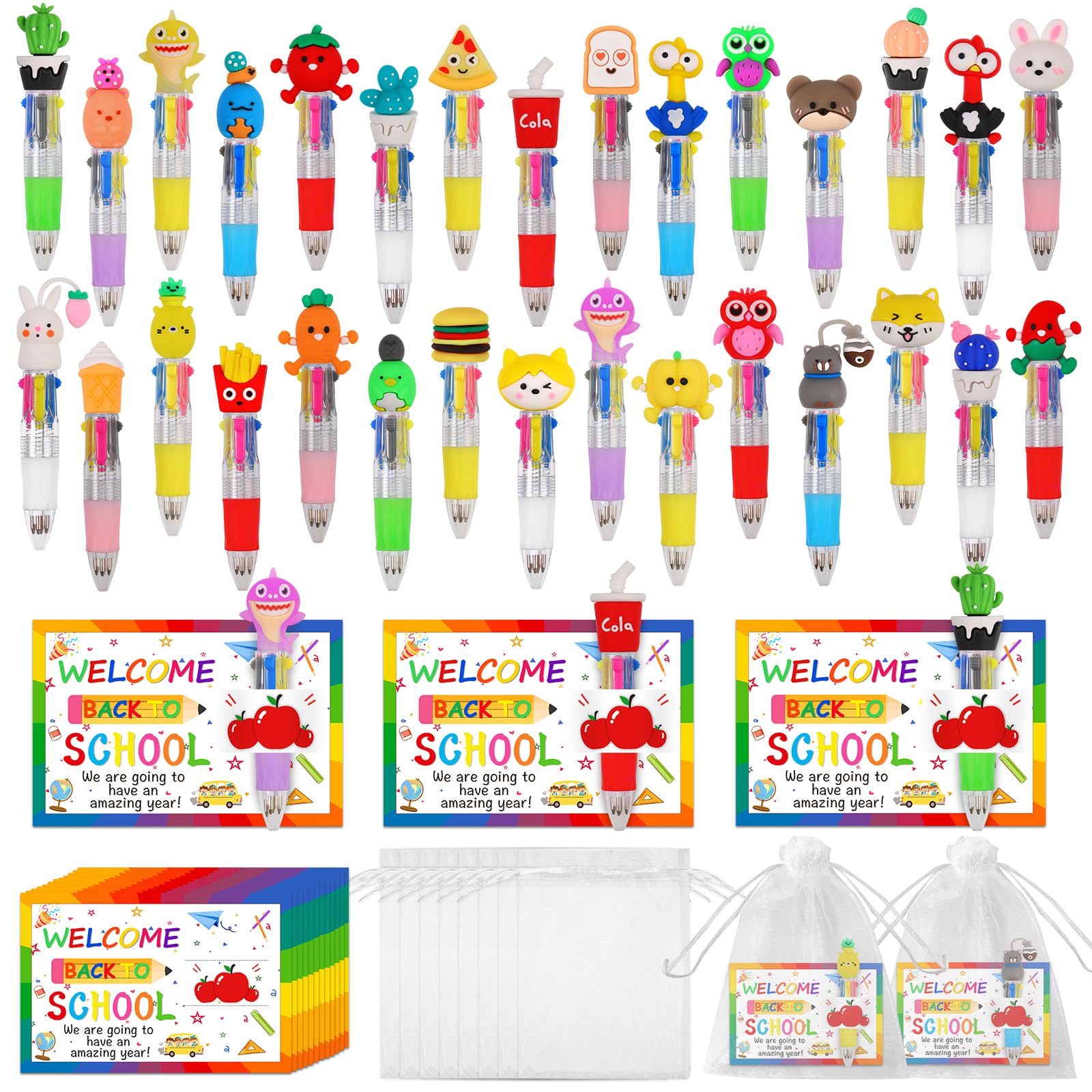 CZWZ frente del paquete mostrando 30 bolígrafos multicolor y tarjetas, ideal para regalos