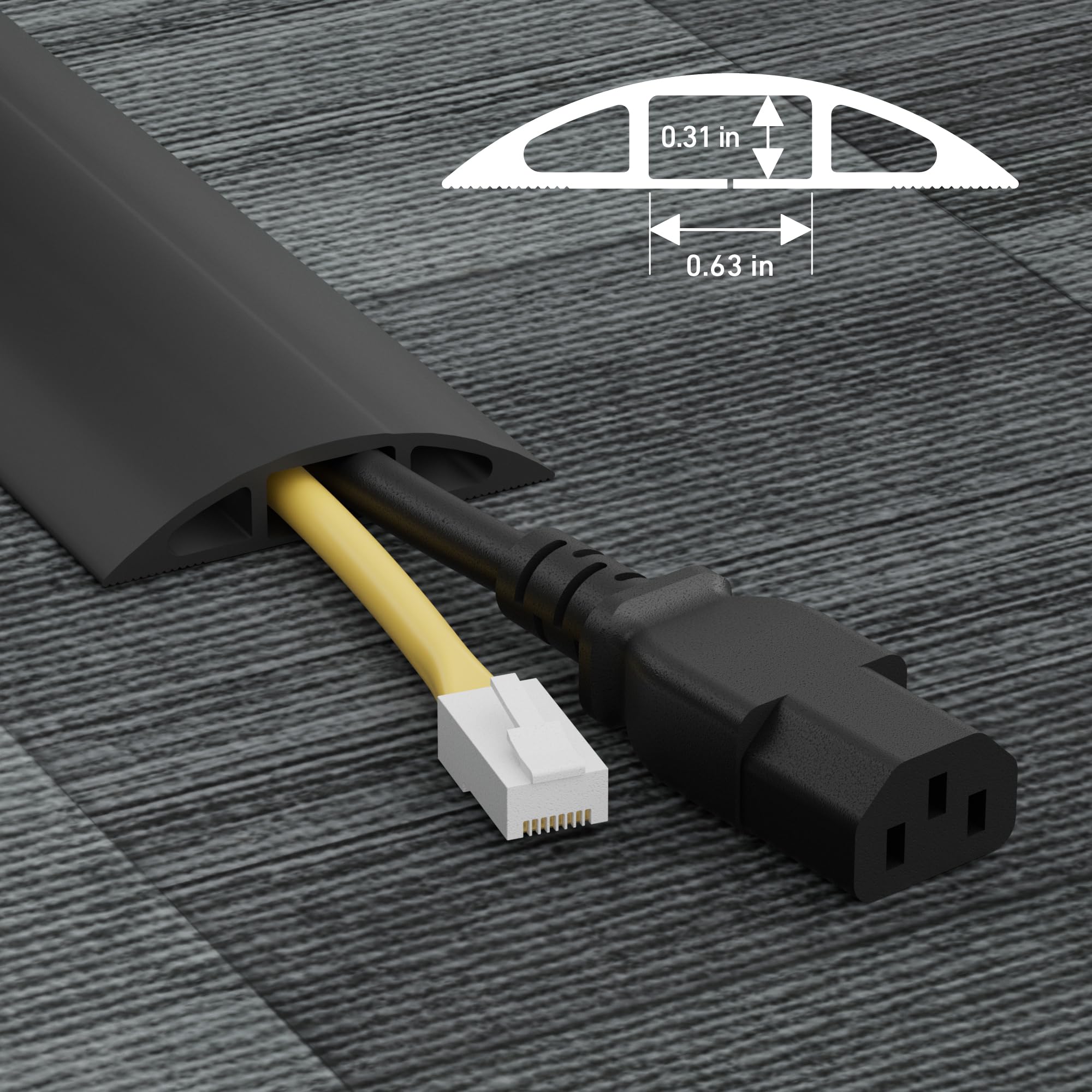 D-Line vista del canal interno 0.63x0.31 pulgadas que protege dos cables