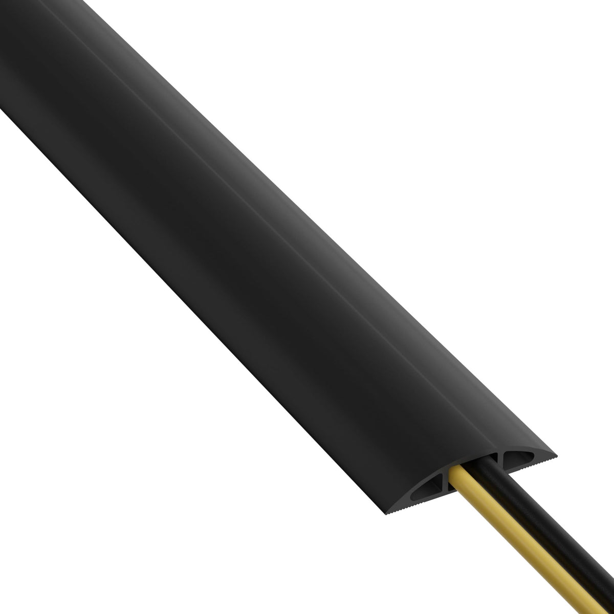 D-Line cubrecables frontal mostrando cubierta negra y diseño robusto para seguridad