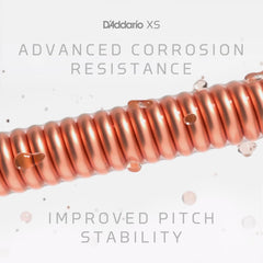 D'Addario cuerdas extendidas junto a regla conservando escala y calibre 12-53
