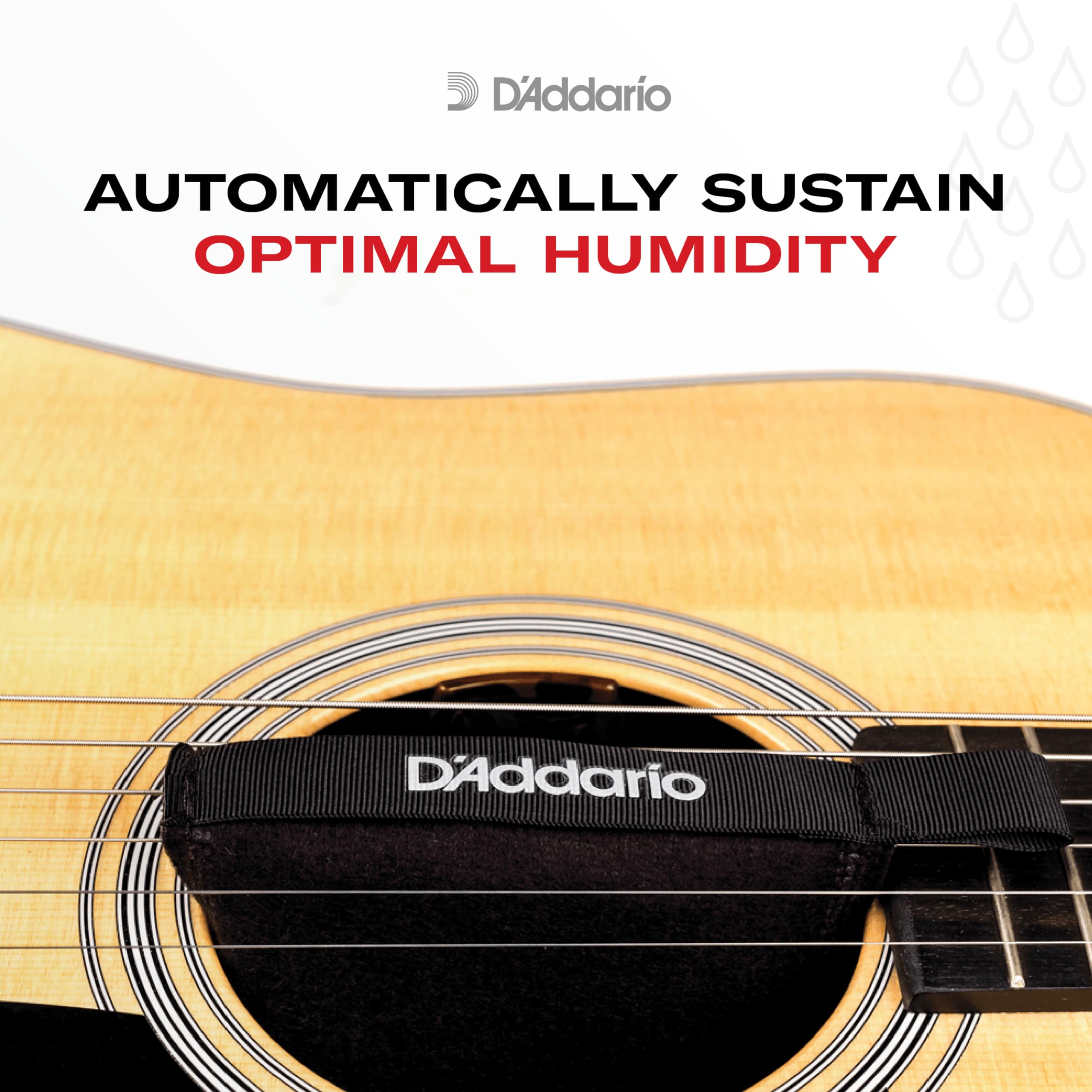 D'Addario paquete colocado dentro del estuche ilustrando protección sin goteos