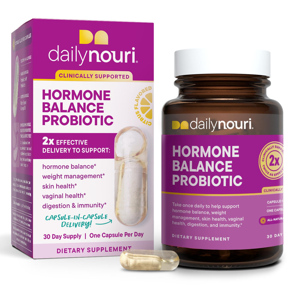 Daily Nouri frasco frontal mostrando envase y 30 cápsulas — apoyo hormonal diario