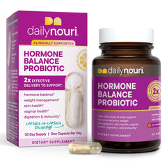 Daily Nouri frasco frontal mostrando envase y 30 cápsulas — apoyo hormonal diario