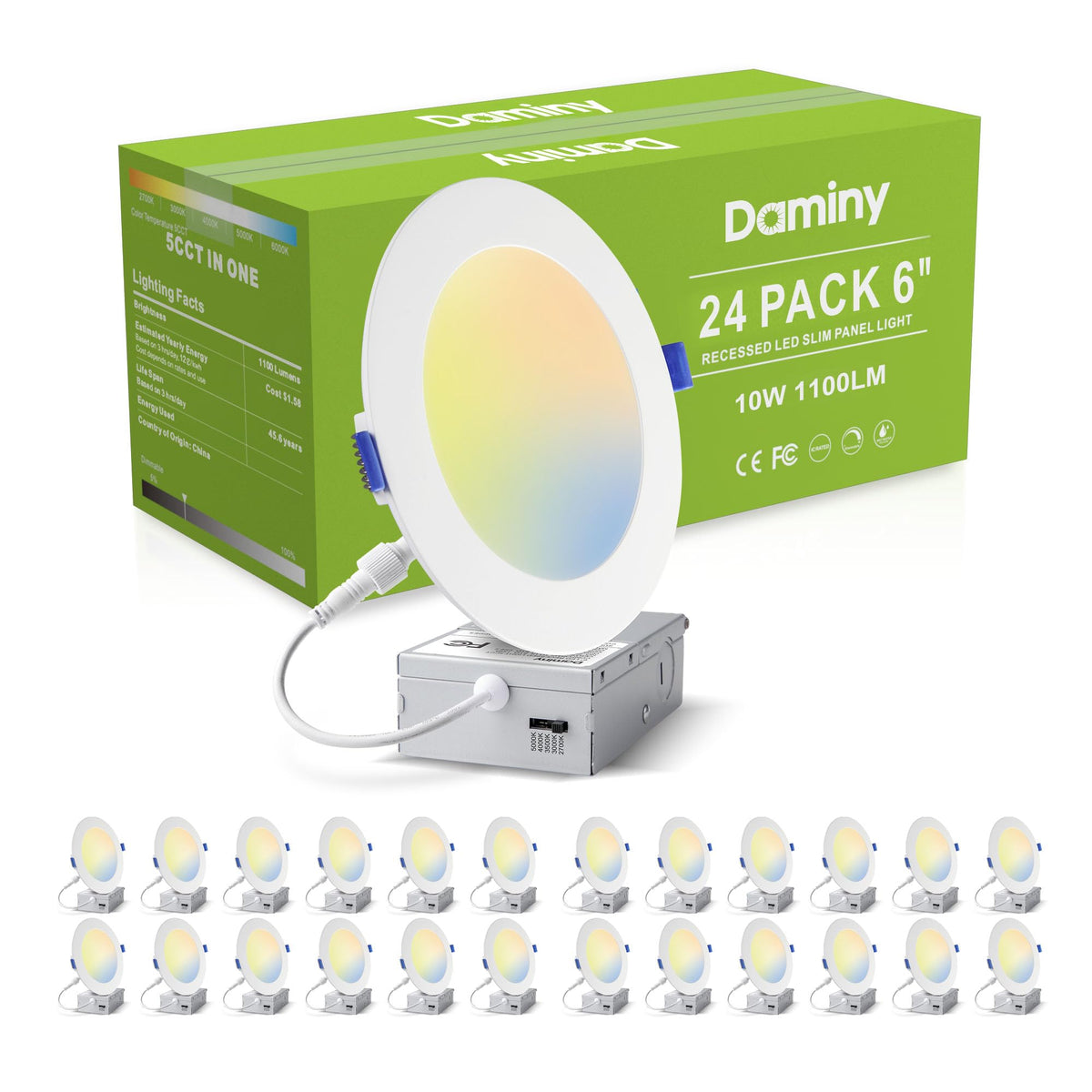 DAMINY frontal del pack mostrando 24 downlights y ahorro de espacio