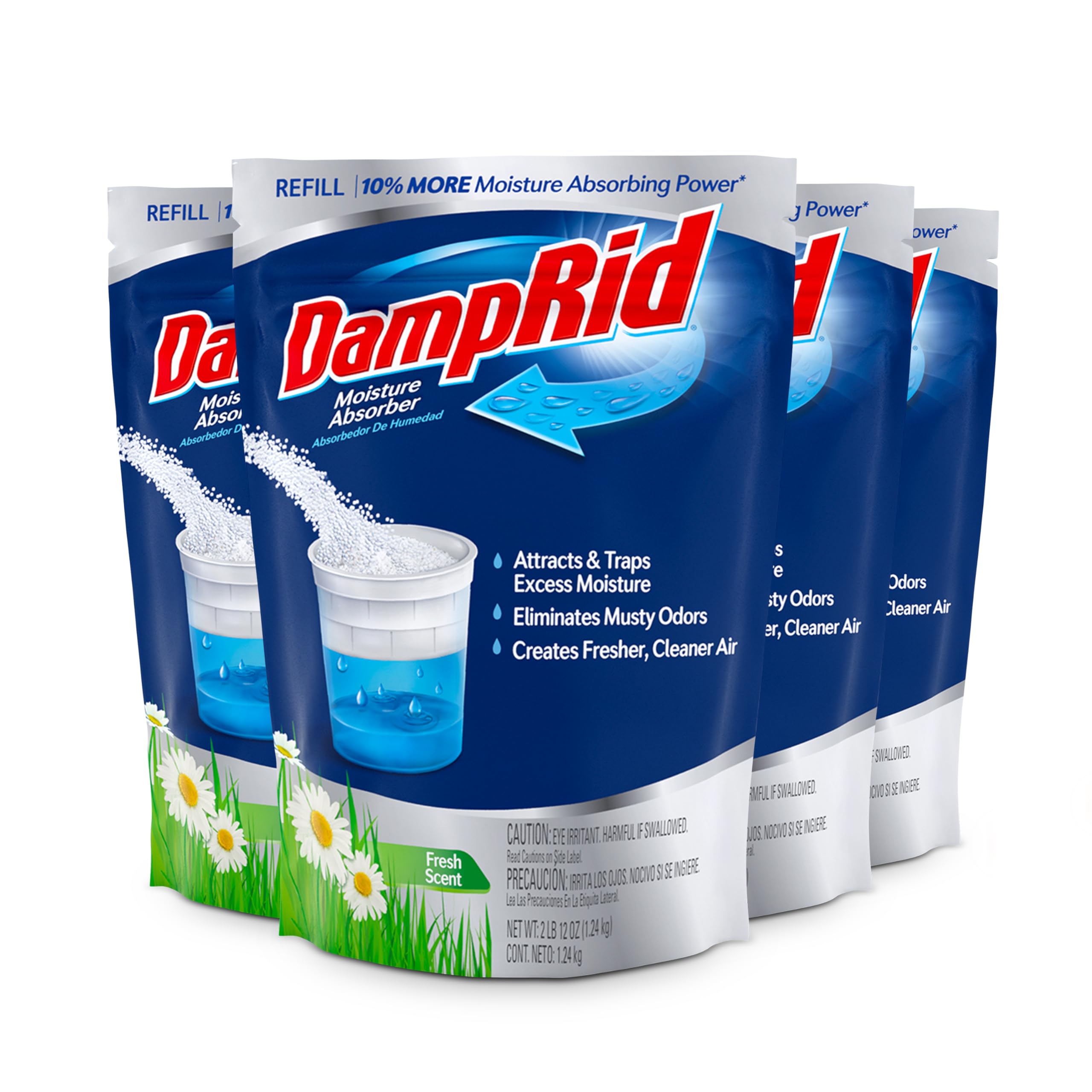 DampRid frente del paquete 44 oz mostrando ventajas prácticas