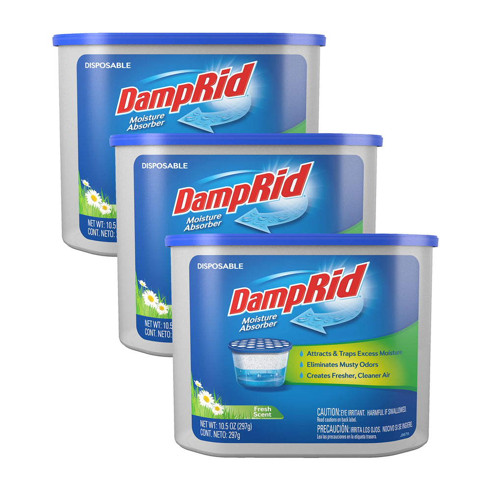 DampRid envase frontal mostrando diseño y fragancia fresca, reduce humedad