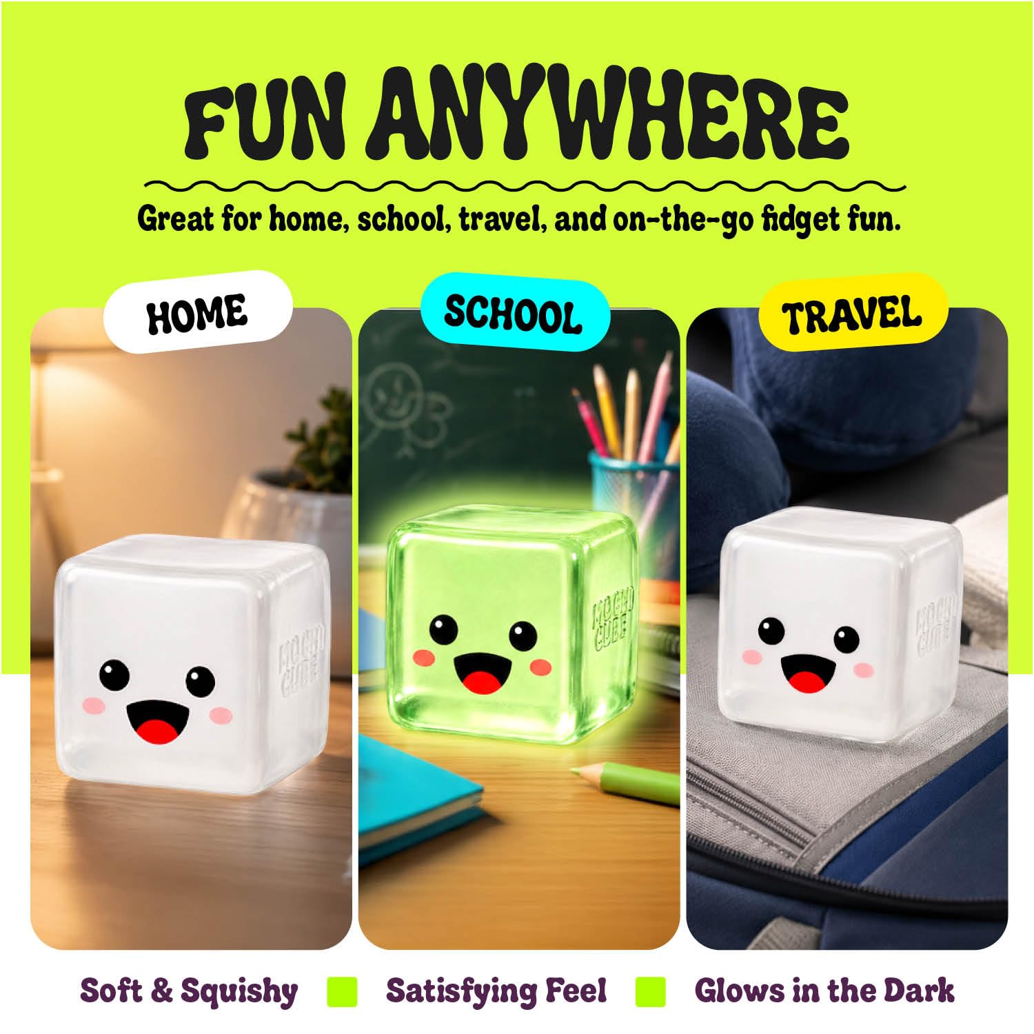 Dan&Darci Mochi Cube junto a regla para comparar tamaño práctico
