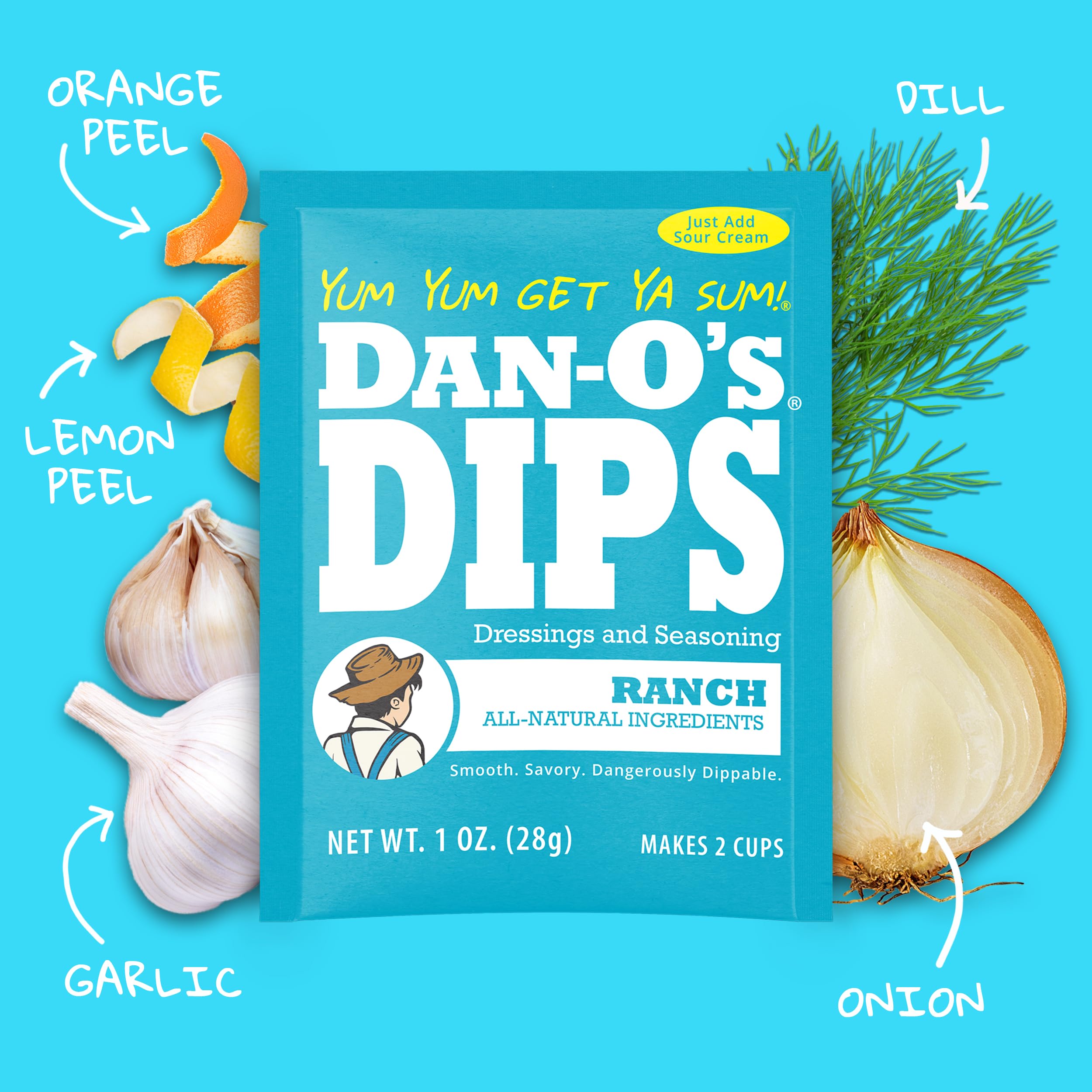 Dan-O's Dill sobre papas asadas realzando sabor fresco y herbáceo