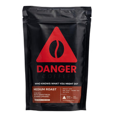 Danger Coffee envase frontal mostrando marca y tamaño, transmite calidad