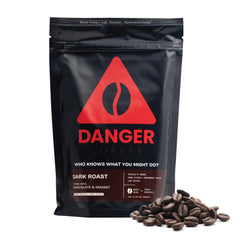 Danger Coffee vista frontal del paquete, presentación clara y limpia