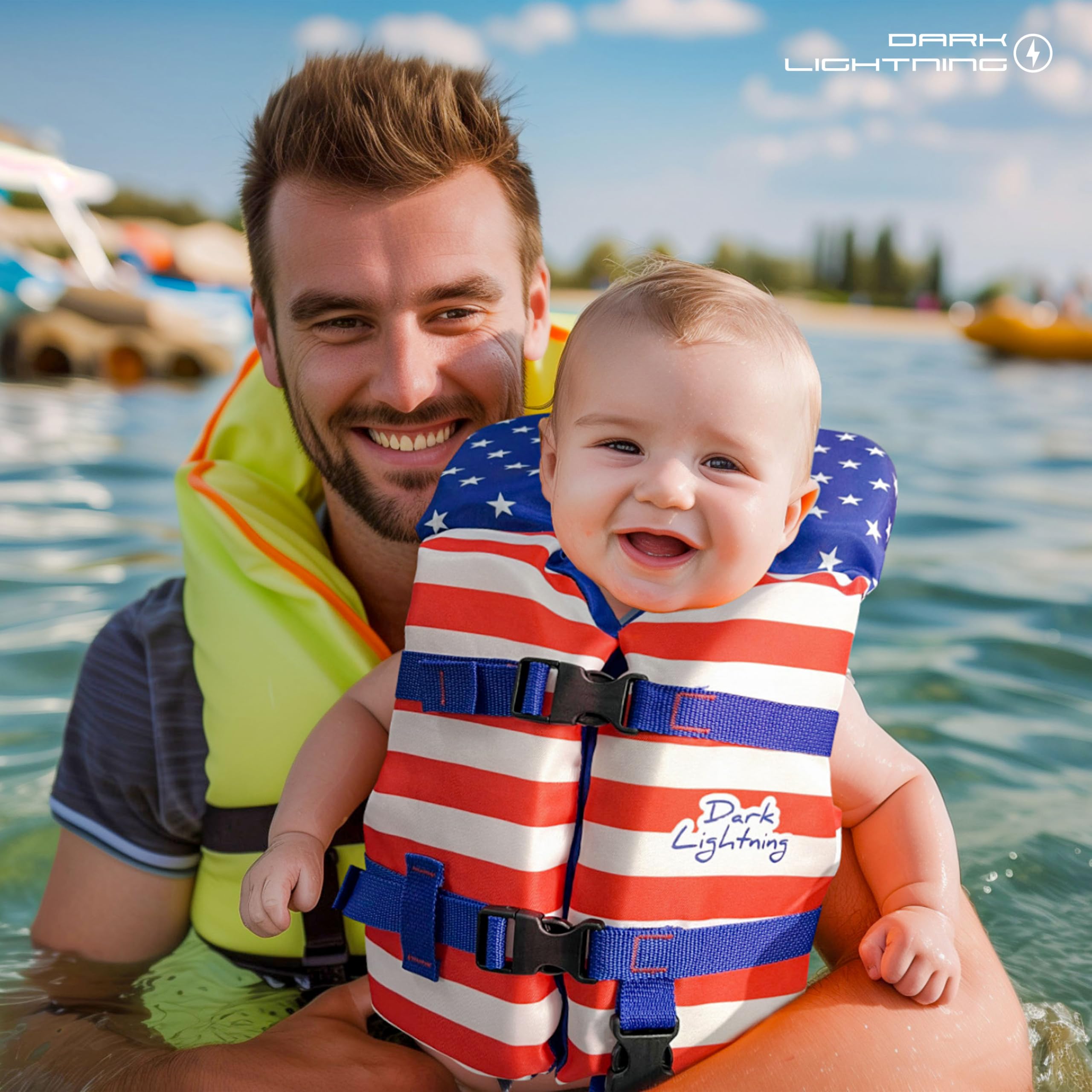 Dark Lightning chaleco en toddler en piscina, control parental