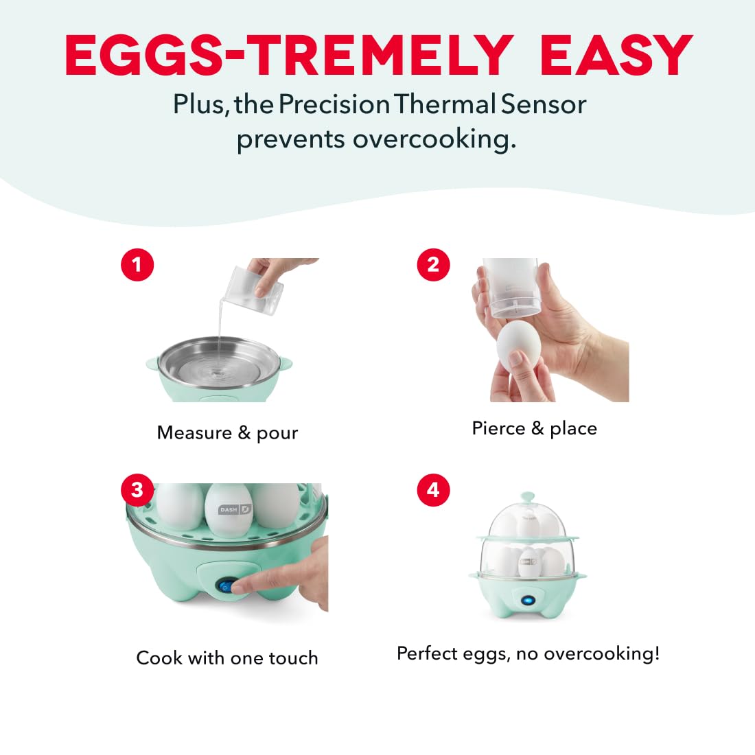 Dash huevos cocidos 12 unidades listos, ahorro de tiempo matutino