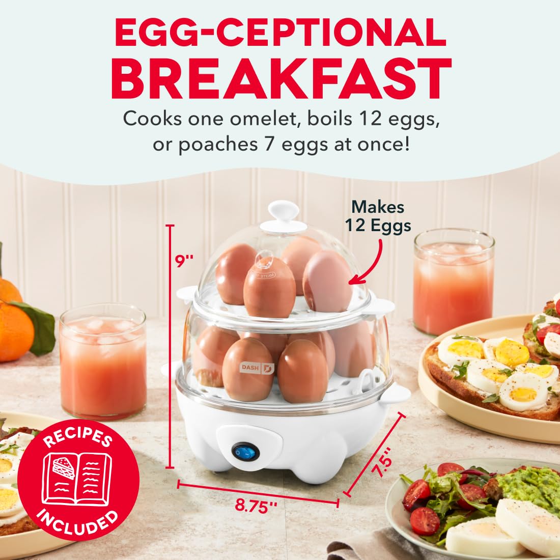 Dash muestra doble bandeja interior para cocinar 12 huevos eficientemente