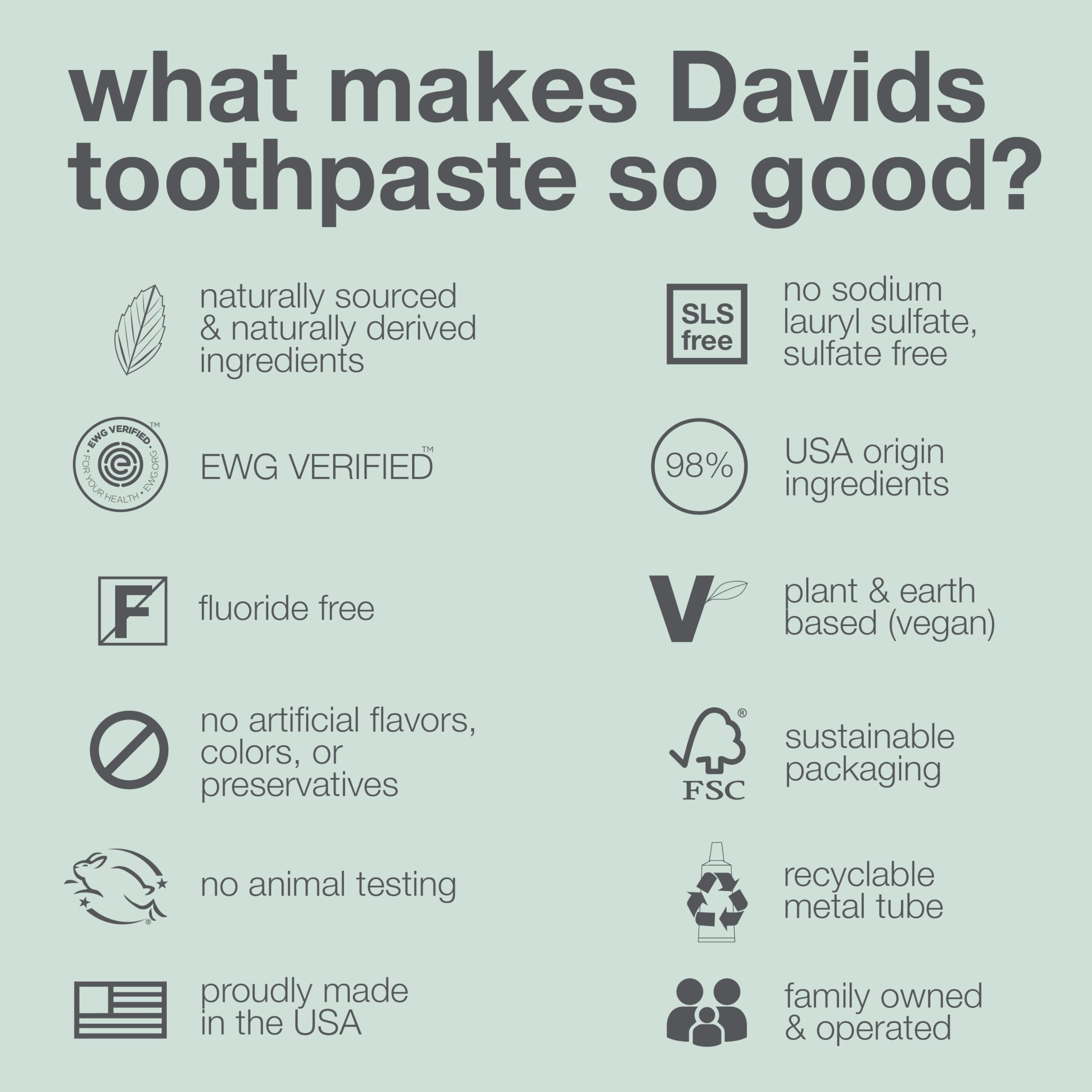 Davids etiqueta con lista de ingredientes naturales y certificación EWG