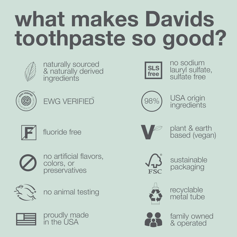 Davids etiqueta con lista de ingredientes naturales y certificación EWG