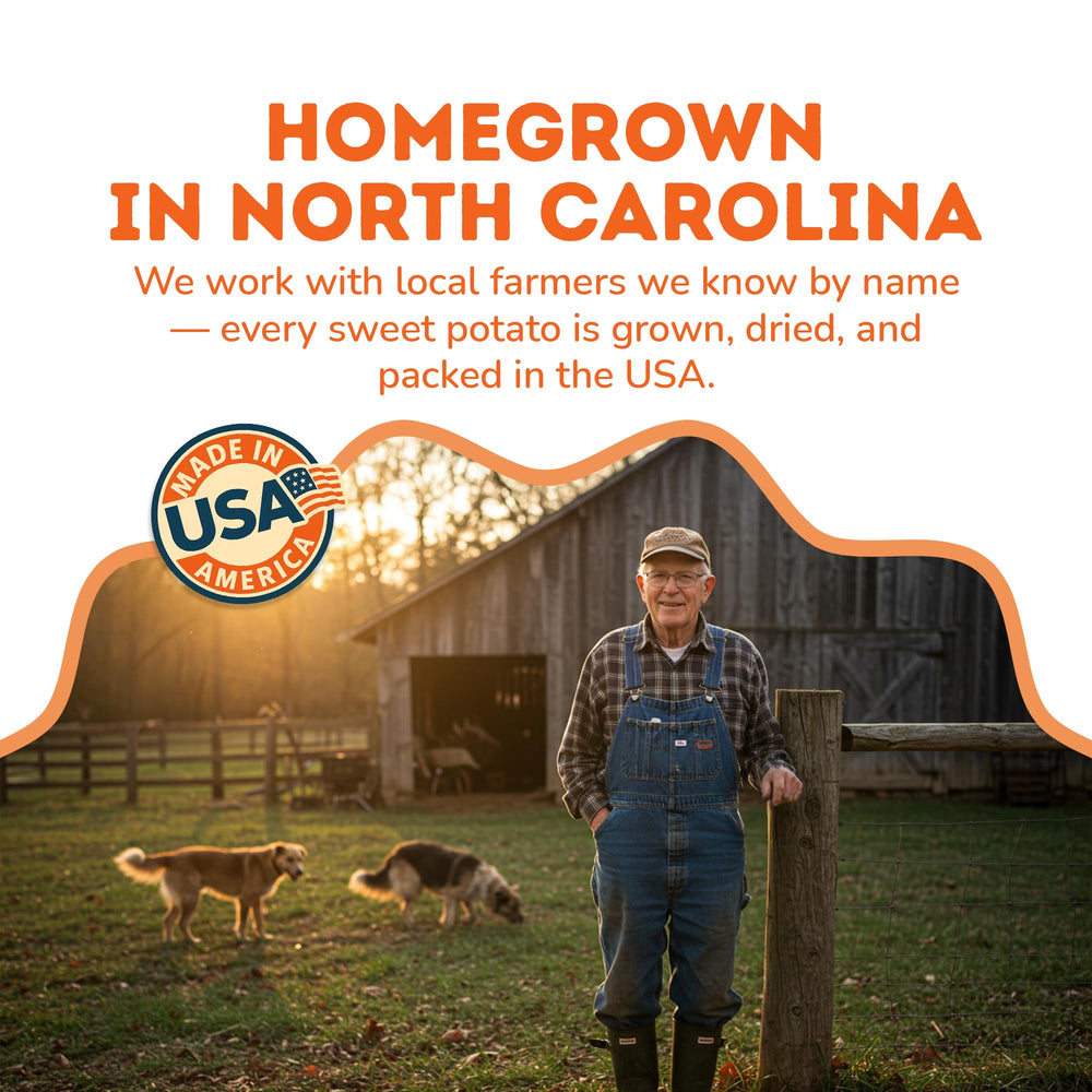 Davie's Naturals mano sosteniendo un premio de batata, tamaño manejable para entrenamiento