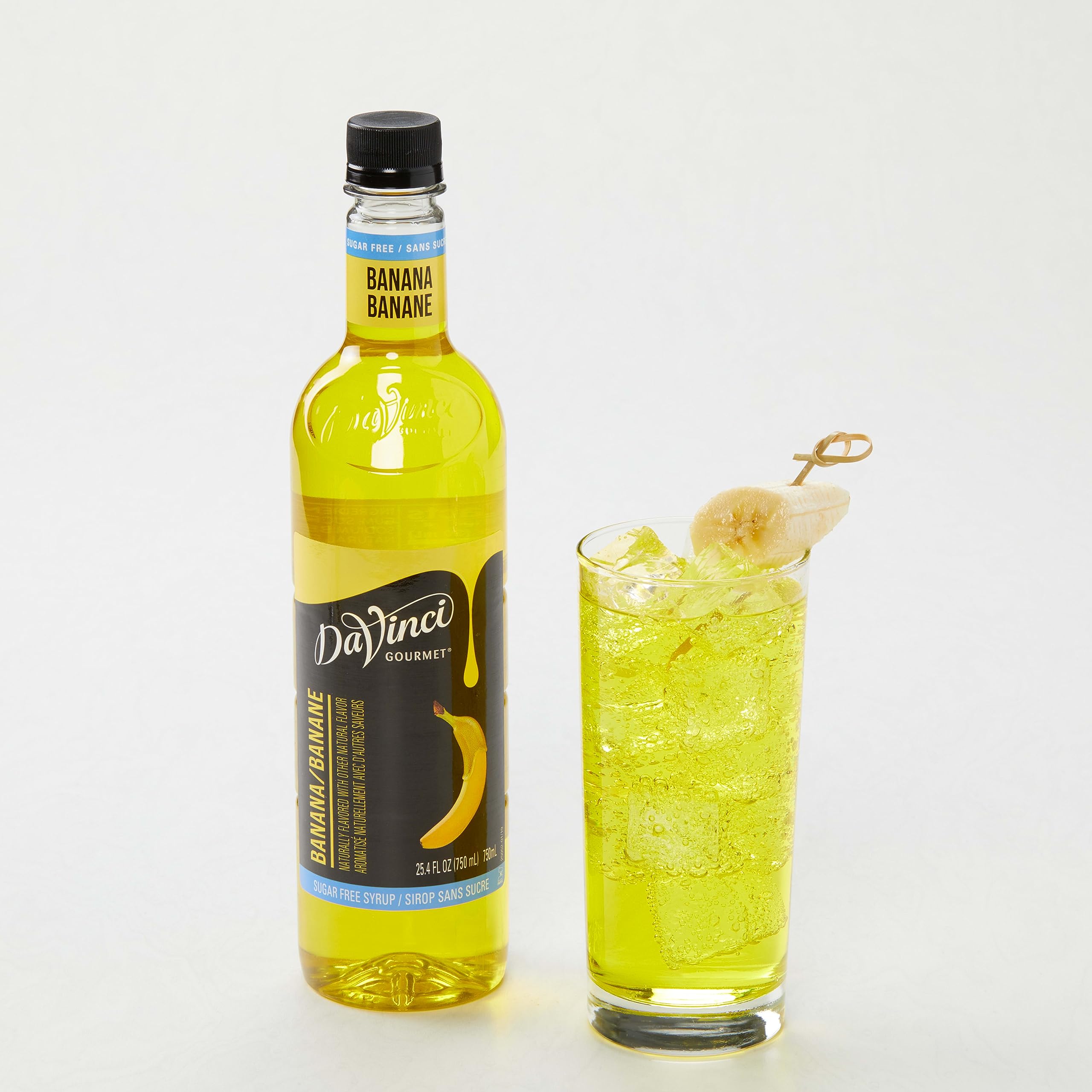 DaVinci Gourmet jarabe banana rociado sobre postre para sabor intenso
