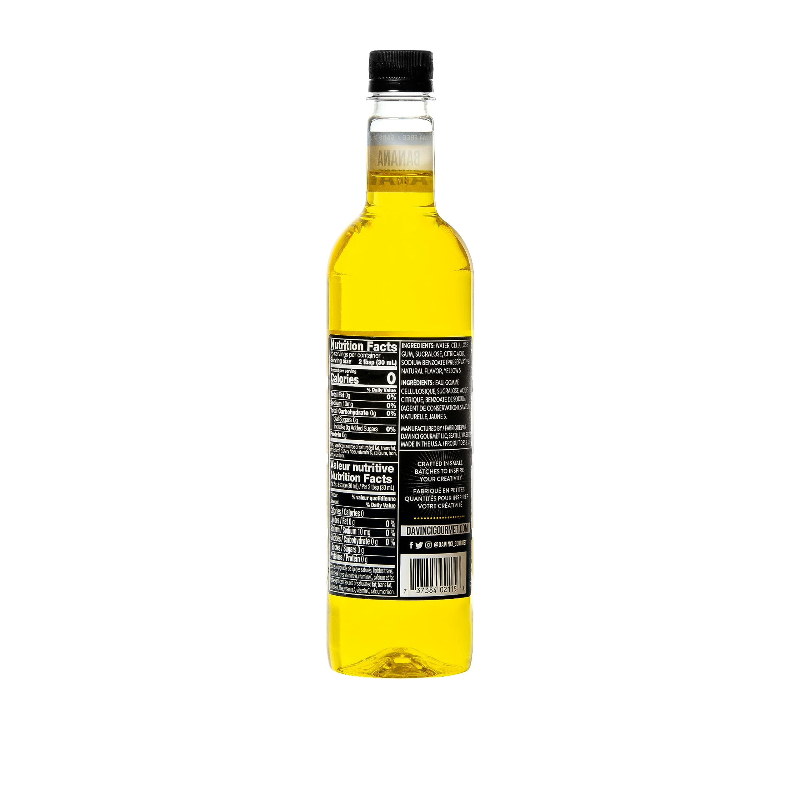 DaVinci Gourmet etiqueta detallada mostrando información del producto y beneficios