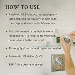 Davines OI detalle de etiqueta con ingredientes clave y beneficios