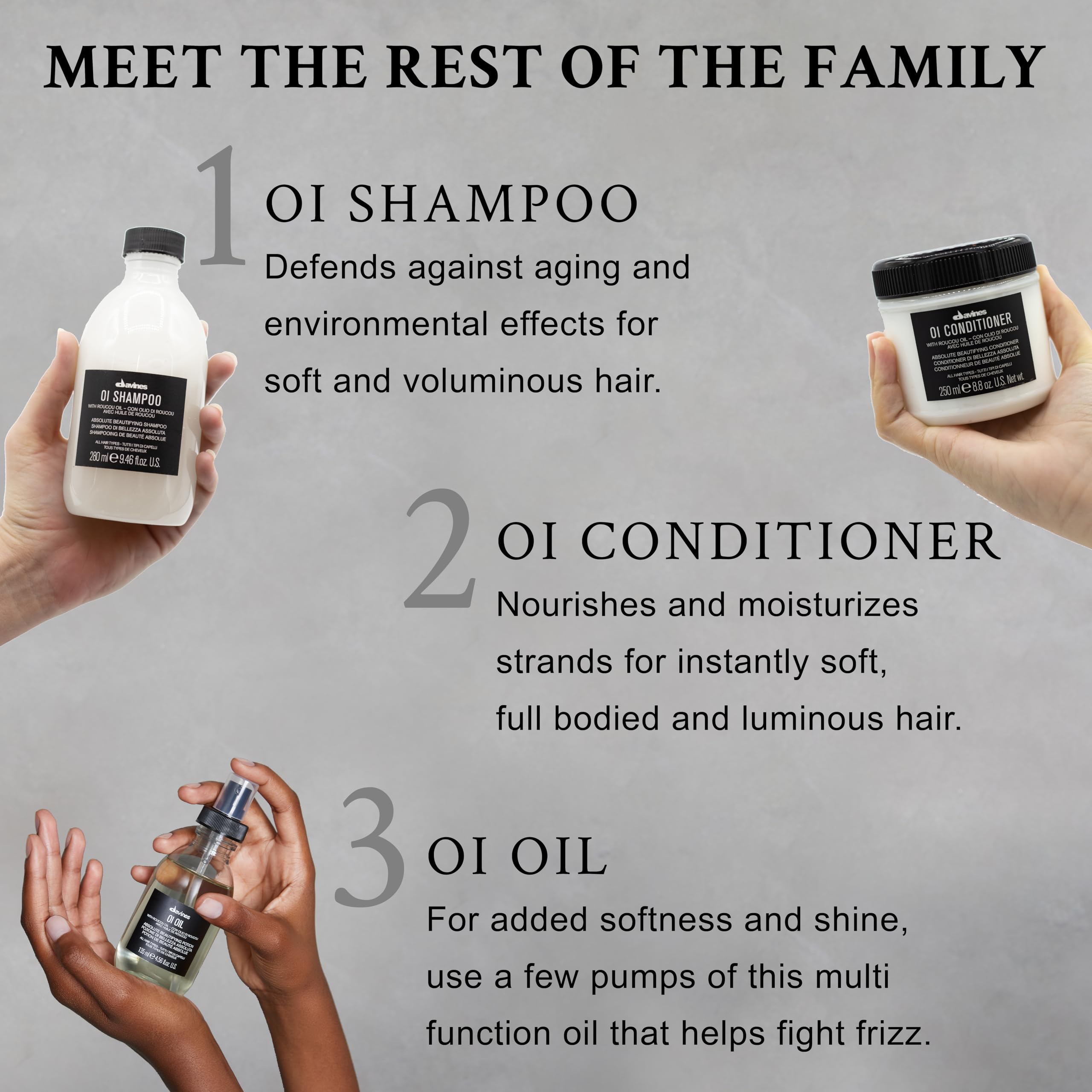 Davines OI envase sobre fondo que sugiere packaging responsable